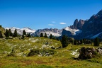 Torre Orientale Meisules dala Biesces belonging to the Sella Group with behind it the Puez Group as seen from the south