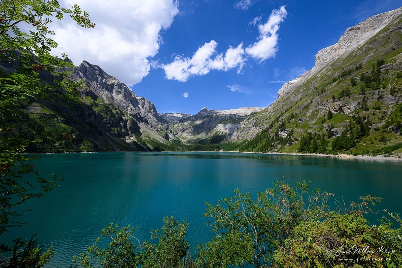 Lac de Tseuzier is an artificial lake in the canton of Valais, Switzerland. It is located in the municipalities of Ayent and Icogne.
The reservoir has a volume of 51 mio m³ and a surface area of 0.85 km2 (0.33 sq mi). It was formed by the dams of Zeuzier (156 m) and Proz-Riond (20 m) built in 1957. GFK-20230818-Z9-2248.jpg