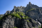 Mountain peak Corne du Chamois (Chamois Horns, 2523m) seen from the river Le Giffre