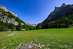 Cirque du Fer-à-Cheval with 2nd from the right the mountain peak Corne du Chamois (Chamois Horns) From left to right; Chalet d'Accueil du Fer à Cheval providing tourist information, Le Chalet de La... Cirque du Fer-à-Cheval with 2nd from the right the mountain peak Corne du Chamois (Chamois Horns)
