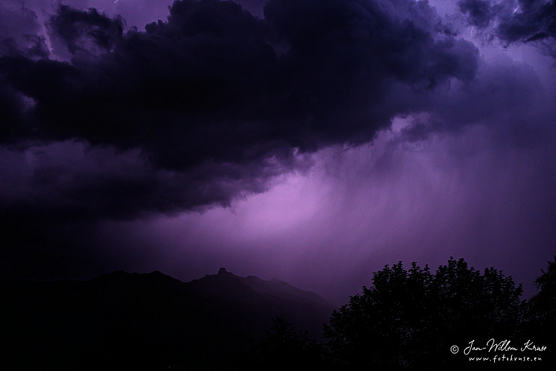 Thunderstorm in Val d'Hérens with in the distance the mountain La Maya