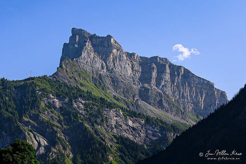 Mountain Pointe de Sales (2495 m) seen from the restaurant Le Rouet (Sixt Fer à Cheval)